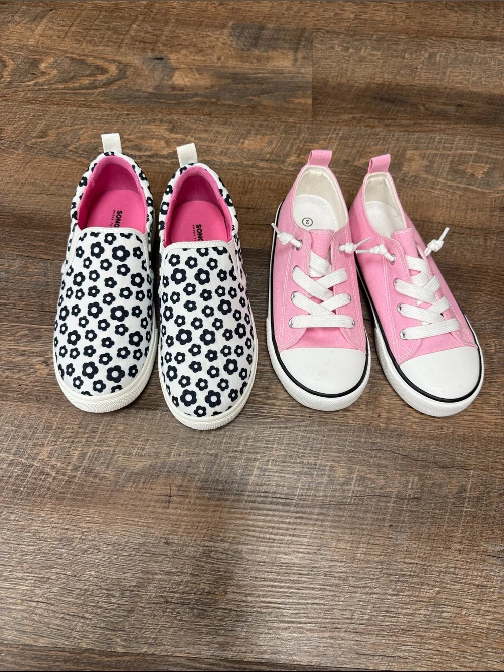 Sonoma Girls Pink Lace-Up Sneakers and Black Floral Slip-On Set